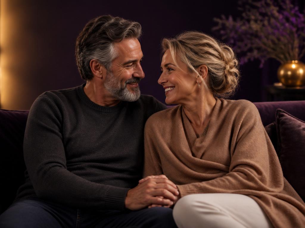 Mature couple sharing an intimate, affectionate moment together